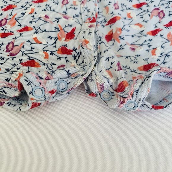 Petit Bateau Romper Bodysuit Baby Girl 12M Light Blue Birds Snap Button Preppy - Picture 4 of 7